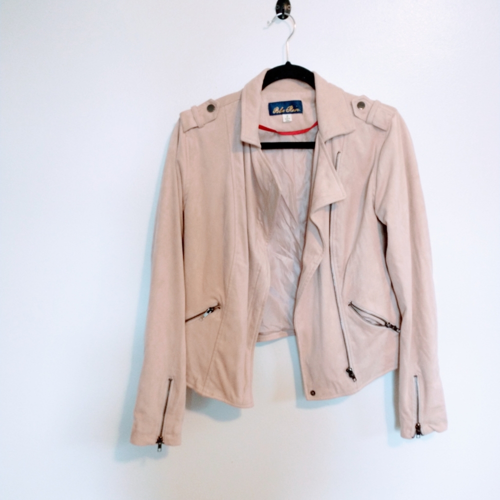 Blue Rain asymmetric faux suede cream light weight jacket, perfect for fall size